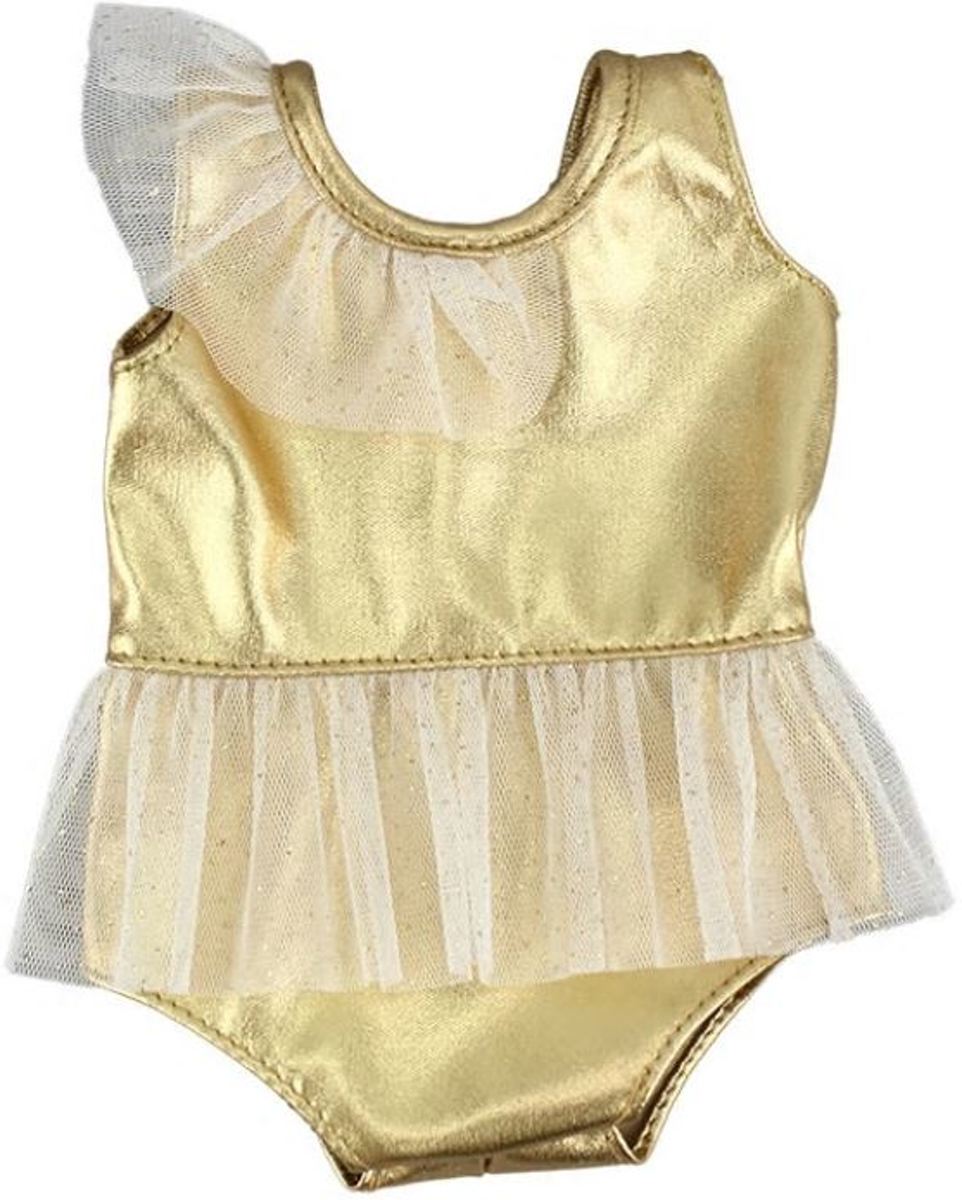 Voor de Pop | Glimmende Gouden Balletpakje Met Tutu | Zwempak | Babypop | Baby Born | Poppenkleertjes | Poppenkleding | 43cm